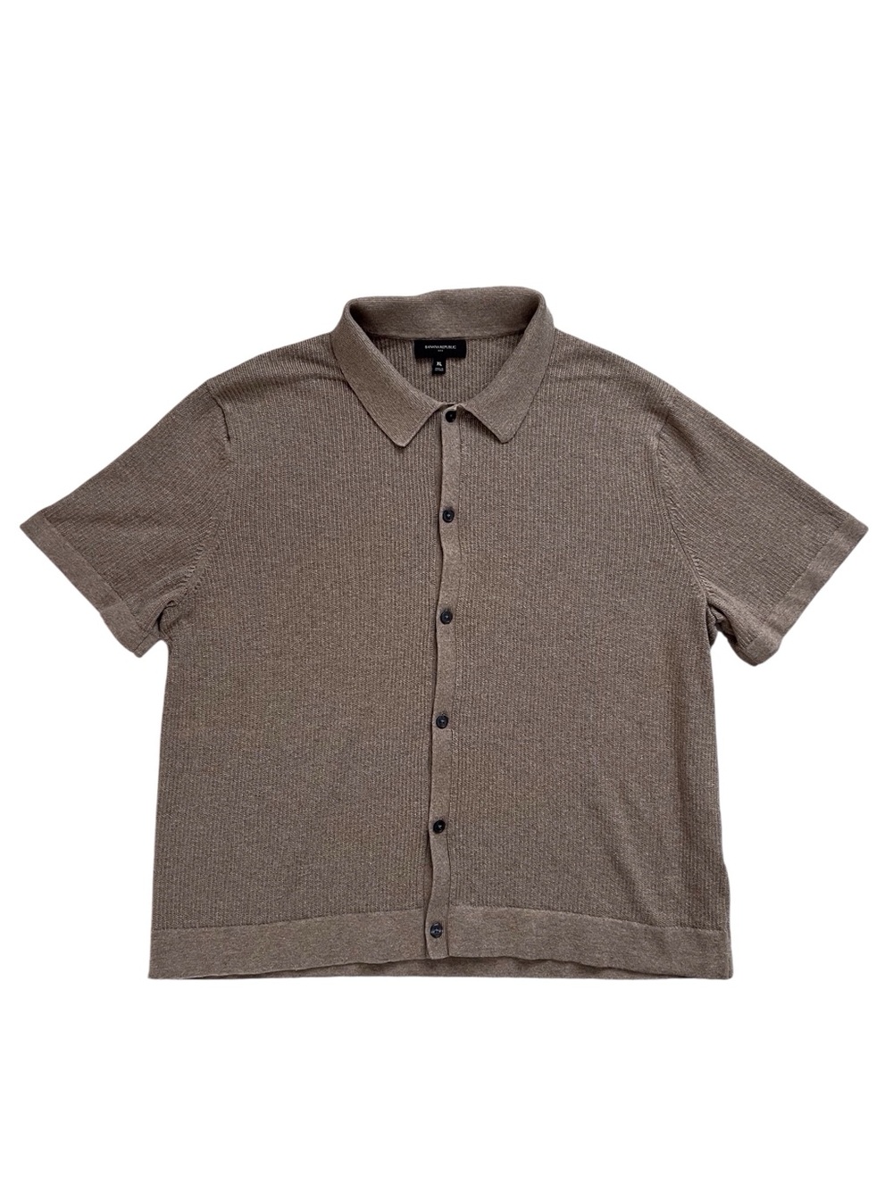 Banana Republic Mens Textured Sweater Polo Top Tan Cotton XL Preppy Neutral